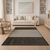 Textured Brown Tweed Beige Stripe Area Rug
