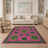 Pink Traditional Persian Vibrant Pink Persian Floral Medallion Rug