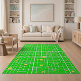 Vibrant Green Pixel Town Area Rug