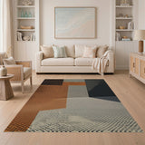 Bold Orange Polka Dot Geometric Patchwork Rug