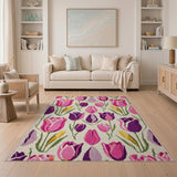 Pink Purple Tulip Floral Vintage Area Rug