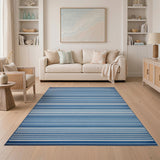 Navy Blue and White Striped Coastal Rug