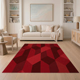 Bold Red Geometric Prism Area Rug
