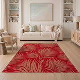 Vibrant Red Palm Frond Area Rug
