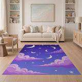 ODIKA Washable Moon and Stars Celestial Area Rug - Whimsical Purple & Pink Clouds Design