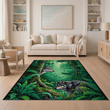 Wolves in Lush Green Forest Area Rug