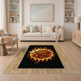 Flaming Basketball Pixel Art Area Rug