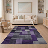 Geometric Modern Purple Purple Grey Geometric Block Area Rug