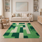 Green Geometric Modern Green Geometric Block Modern Area Rug