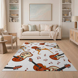Vibrant Orange Guitar Music Notes Area Rug