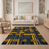 Modern Gold Grey Geometric Woven Rug