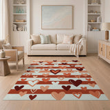Whimsical Pink Hearts Striped Area Rug