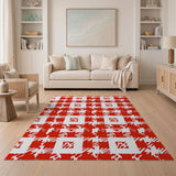 Bold Red White Geometric Houndstooth Area Rug