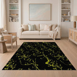 Bold Yellow Lightning Abstract Black Area Rug
