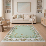 Mint Green Butterfly Floral Area Rug with Gold Frame