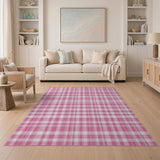 Pink White Gingham Checkered Area Rug