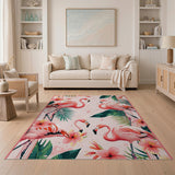 Pink Flamingo Hibiscus Coastal Area Rug