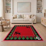Red Woodland Deer Area Rug with Pine Tree Border