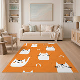 Orange Cartoon Cat Kids Washable Area Rug