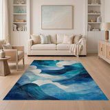 Moonlit Ocean Waves Blue Teal Area Rug