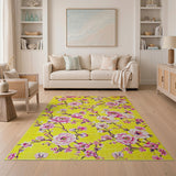 Vibrant Yellow Peony Floral Area Rug