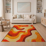 Vibrant Wavy Orange Abstract Area Rug