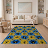 Blue Gold Geometric Starburst Area Rug