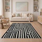 Maze Labyrinth Black White Geometric Area Rug