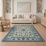 Blue Ivory Peony Floral Medallion Rug