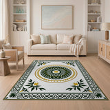 Ornate Green Gold Mandala Persian Rug