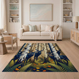 Navy Deer in Birch Forest Area Rug