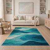 Teal Ocean Wave Abstract Area Rug