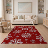 Geometric Modern Red Snowflake Pattern Area Rug