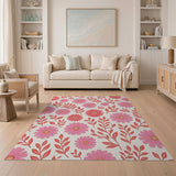 Vibrant Pink Daisy Floral Pink Area Rug