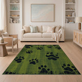 Distressed Green Dog Paw Print Area Rug