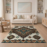 Southwestern Teal Orange Geometric Diamond Rug