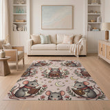 Whimsical Reading Mice Pink Area Rug