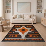 Southwestern Starburst Black Orange Geometric Rug