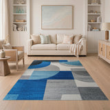Abstract Geometric Blue Teal Grey Area Rug