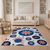 Whimsical Navy Koi Fish Pink Flower Rug