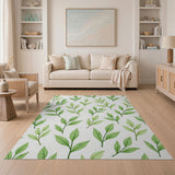 Lush Green Leaves Watercolor Area Rug