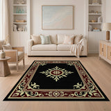 Gold and Silver Ornate Black Persian Medallion Area Rug