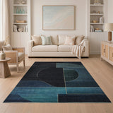 Geometric Blue Teal Abstract Area Rug