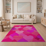 Pink Hearts Geometric Area Rug