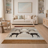 Brown Tan Tribal Deer Silhouette Rug