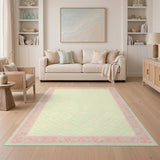 Mint Green Checkered Floral Border Area Rug