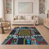 ODIKA Washable Kids Playroom Rug - Cartoon City Traffic Map, Non-Slip Low Pile Area Rug