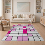 Hot Pink Grid Geometric Area Rug