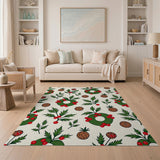 Holly Wreath Berry Pinecone Pattern Area Rug