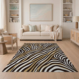 Black Gold Zebra Stripe Area Rug